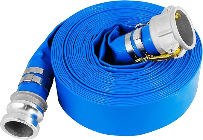 2" x 100 Ft Discharge Hose, Heavy Duty PVC Lay Flat Water Backwash Hose,Durable Pool Drain Hose with Aluminum CE Fittings for Water Pump And Filters