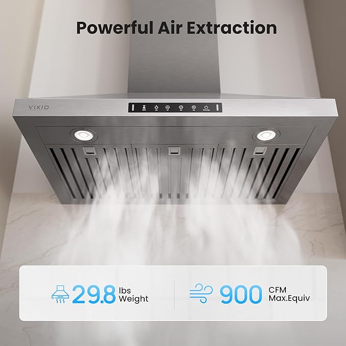 Wall Mount 30 Inch Range Hood 900 CFM, Ductless/Ducted Convertible Kitchen Hood, 3-speed Gesture Sensing & Touch Control, Stainless Steel Kitchen Vent Hood with Permanent Baffle Filters