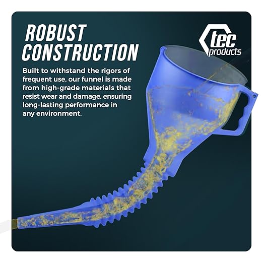 TEC Products FlexAll Long Flexible Funnels - Automotive Oil Funnel with Hose, Durable Nitrile Rubber for Oil Change, Transmission Funnel Fluid, Diesel, Fuel, Gas - Made in USA - Blue (16 x 5 Inches)