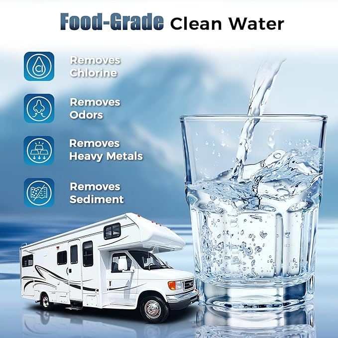 SheeChung RV Water Filter 2Pack with Flexible Hose Protector, NSF Certified, Inline Hose Water Filter for RV, Boat, Campsite – Reduces Odors, Bad Taste, Chlorine, Rust