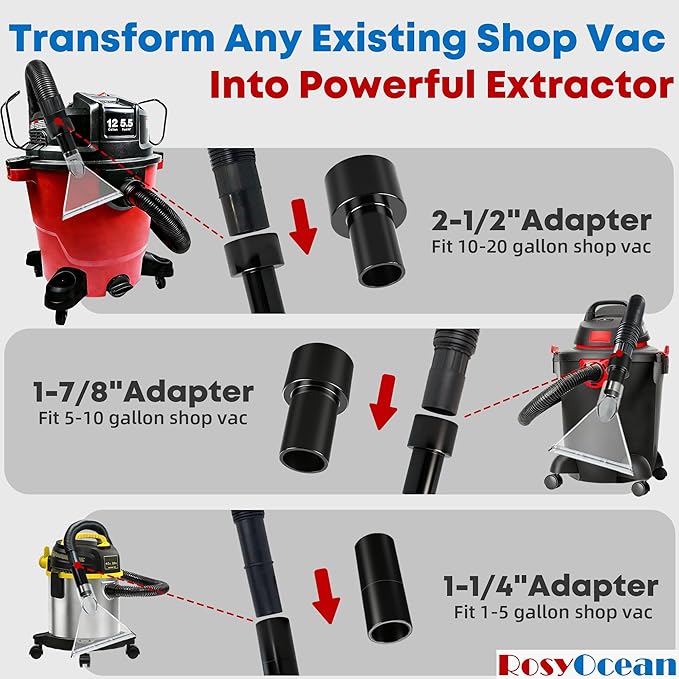 Universal Compatible with All Shop Vacs Extractor Attachment with 2-1/2" & 1-7/8" & 1-1/4" Three Adapters Auto Detailing Vacuum Head Extraction Accessory for Upholstery & Carpet Cleaning