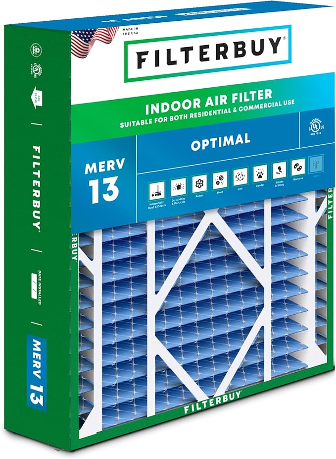 Filterbuy 20x21x5 Air Filter MERV 13 Optimal Smoke & Allergy Defense (1-Pack), Electrostatic Pleated HVAC AC Furnace Filters Replacement for Lennox and Electro-Air (Actual Size: 19.88 x 20.50 x 4.38)