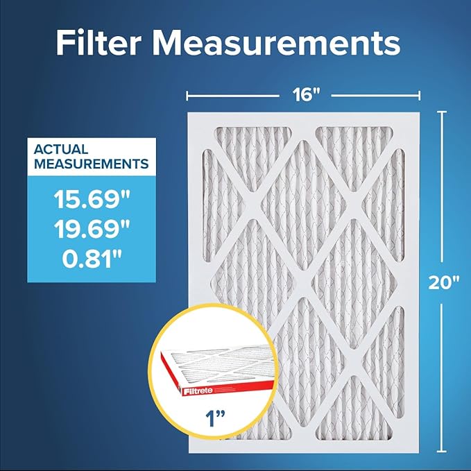 Filtrete 16x20x1 AC Furnace Air Filter, MERV 11, MPR 1000, Micro Allergen Defense, 3-Month Pleated 1-Inch Electrostatic Air Cleaning Filter, 4 Pack (Actual Size 15.69 x 19.69 x 0.81 in)