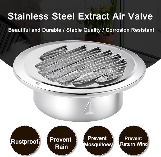 Zonon 18 Pcs Stainless Steel Soffit Vents 4 Inch Round Dryer Vent Cover with Mesh Screen for Home Outdoor Bathroom Wall Ceiling Outside Exterior Exhaust (Silver)