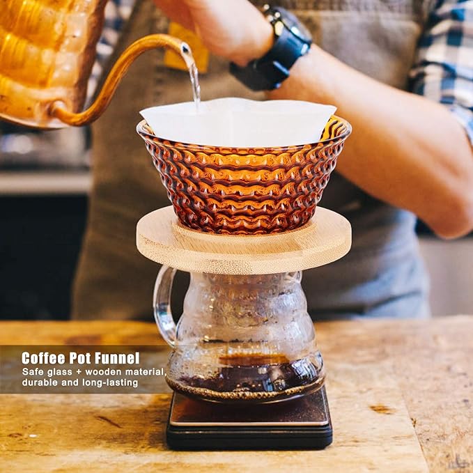 AUNMAS Coffee Dripper Pour Over Filter, Thick Glass Durable Simple Use Even Extraction Universal Fit, Reusable Paperless for Home Office Blue