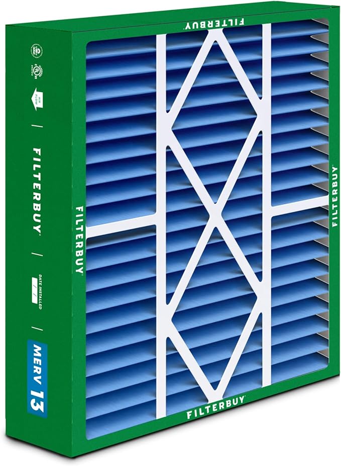 Filterbuy 20x25x5 Air Filter MERV 13 Optimal Smoke & Allergy Defense (1-Pack), Pleated HVAC AC Furnace Filters for Amana, Coleman, Goodman, Maytag, York, and More (Actual Size: 20.19 x 25.31 x 5.25)