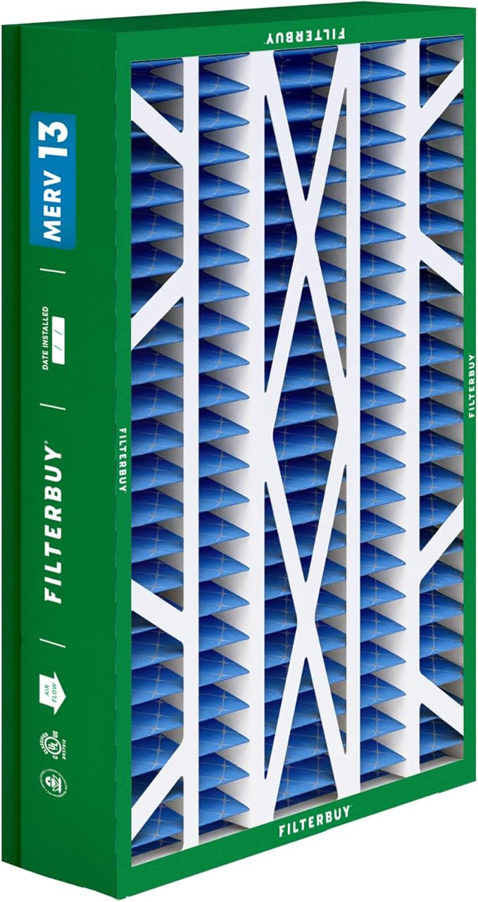 Filterbuy 14.5x27x5 Air Filter MERV 13 Optimal Smoke & Allergy Defense (1-Pack), Pleated HVAC AC Furnace Filters for Trane, American Standard, Honeywell, and More (Actual Size: 14.06 x 26.13 x 4.97)