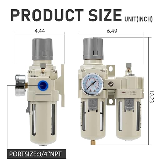 Air Compressor Pressure Regulator,Gauge(0-150PSI),Water Separator For Air Compressor Semi-Auto Drain 3/4 NPT Threaded Interface