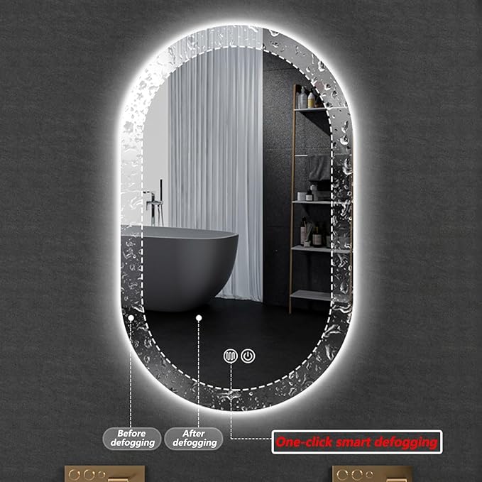Irregular Bathroom Mirror with 3 Colour LED Light, Wall Mounted Makeup Mirror with Touch Switch and Demister Pad, Energy-Saving LED Smart Mirrors, Dimmable(A,23.6 * 35.4in/60 * 90cm)