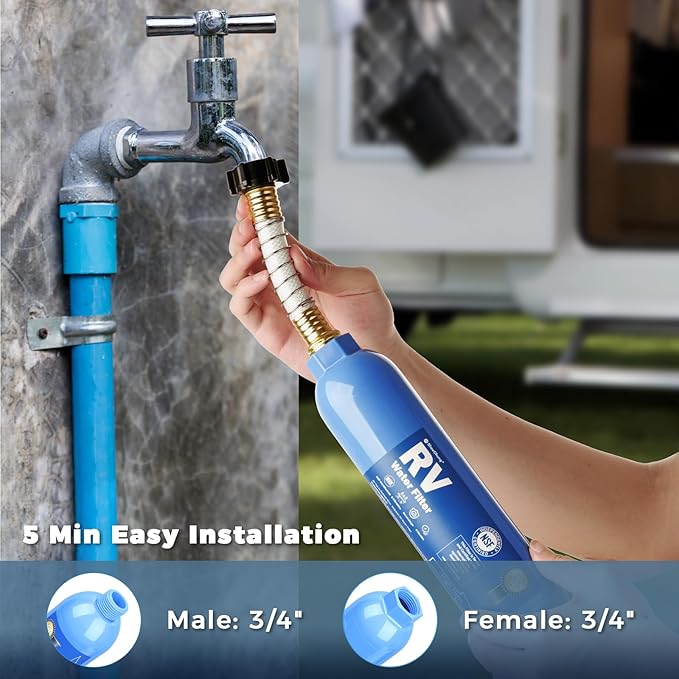 SheeChung RV Water Filter 2Pack with Flexible Hose Protector, NSF Certified, Inline Hose Water Filter for RV, Boat, Campsite – Reduces Odors, Bad Taste, Chlorine, Rust