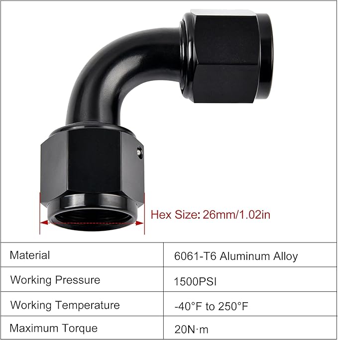 EVIL ENERGY 10AN Female to 10AN Female 90 Degree Swivel Coupler Union Fitting Adapter Aluminum Black 2PCS