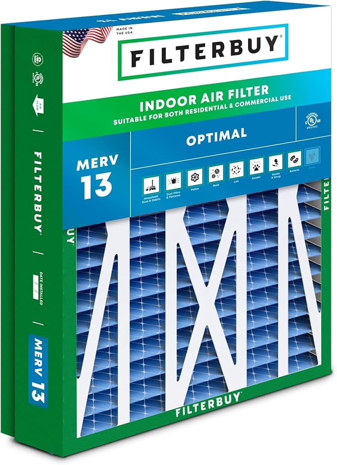 Filterbuy 21x27x5 Air Filter MERV 13 Optimal Smoke & Allergy Defense (1-Pack), Pleated HVAC AC Furnace Filters for Trane Perfect Fit & American Standard (Actual Size: 20.56 x 26.13 x 4.97)