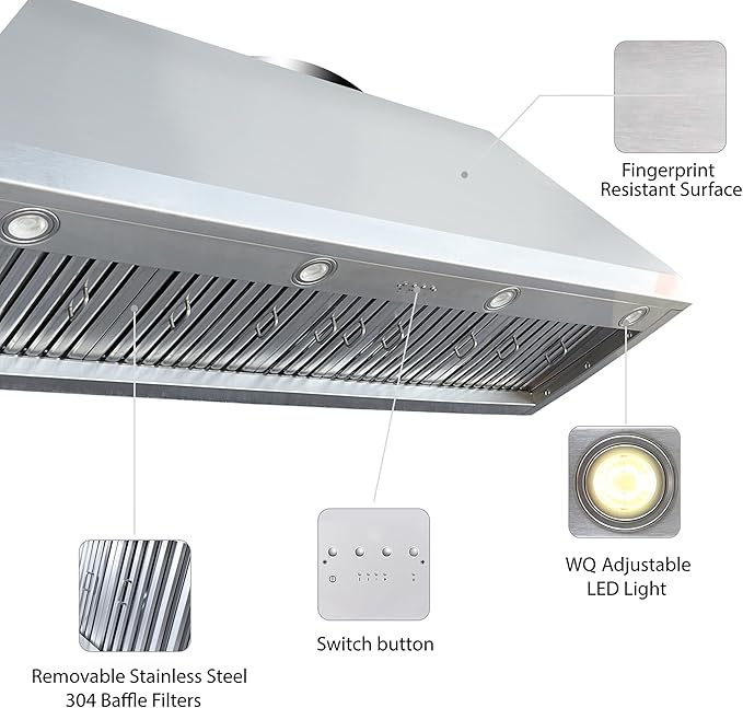 CT Copper Tailor Sloped Copper Vent Hood Island Mount,54'' W,48''H,1260 CFM Exhaust Fan,Stainless Steel Vent,LED Light,Dishwasher-Safe Baffle Filters,VH8TR1