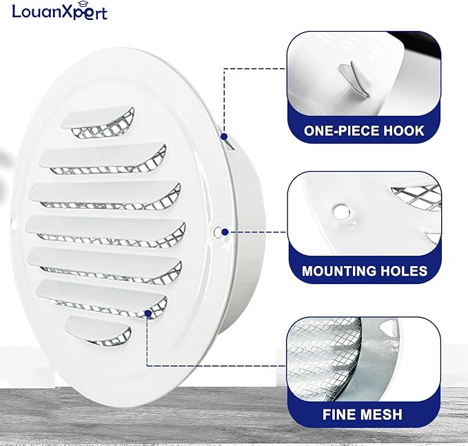 4 Inch Round Air Vent Covers,LouanXpert Stainless Steel Soffit Vent Covers Louvered Grille Cover Vent Flat Ducting Ventilation Air Outlet with Built-in Fine Mesh for House,Garage, RV(100mm - 2PCS)
