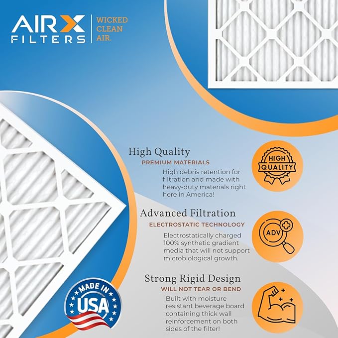 22x22x1 Air Filter MERV 11 Rating, 12 Pack of Furnace Filters Comparable to MPR 1000, MPR 1200 & FPR 7 - Made in USA by AIRX FILTERS WICKED CLEAN AIR.