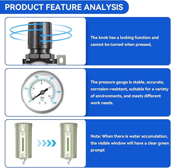 3/4" NPT Industrial Grade 4 Stage Air-Dryer-for-Compressor, Air-Compressor-Water-Separator-System for Plasma Cutter and Paint Spray, 2Filter&2Dryer, Manual Drain