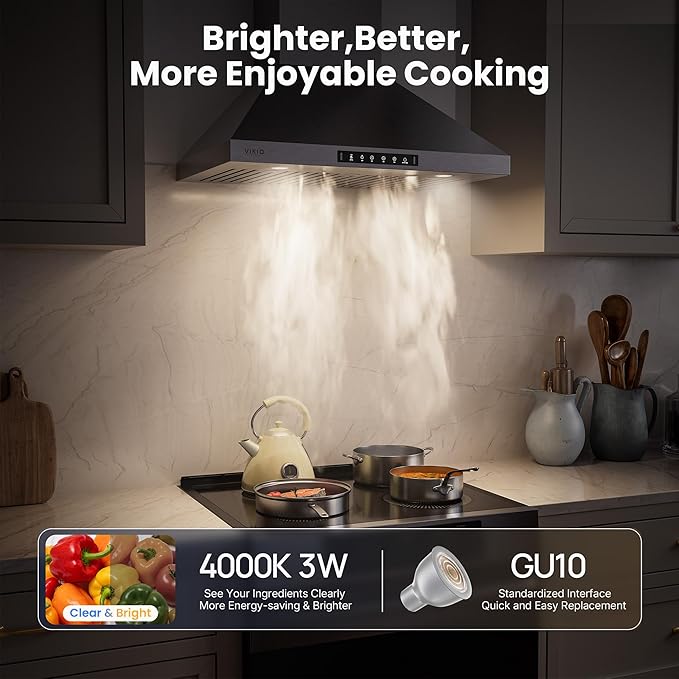 Wall Mount 30 Inch Range Hood 900 CFM, Ductless/Ducted Convertible Kitchen Hood, 3-speed Gesture Sensing & Touch Control, Stainless Steel Kitchen Vent Hood with Permanent Baffle Filters