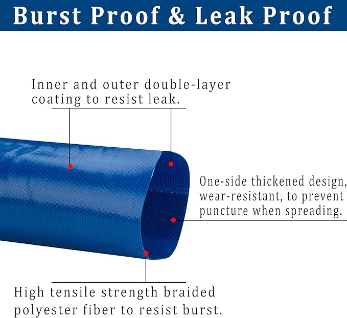2-1/2 in x 50 ft Pool Backwash Hose Heavy Duty Drain Discharge Double PVC Lay flat General Purpose Vinyl Hose, Burst Resistant for Water Transfer Sump Pump Pool Filter (2.5in 50ft fiber reinforced)