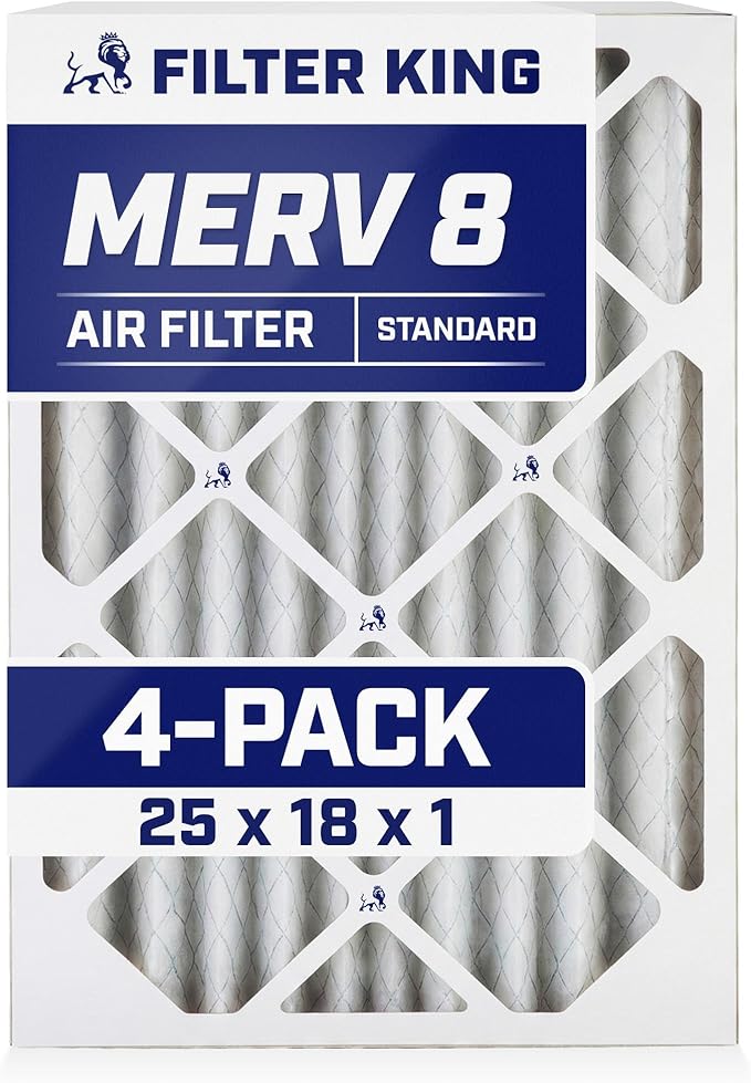 Filter King 25x18x1 Air Filter | 4-PACK | MERV 8 HVAC Pleated A/C Furnace Filters | MADE IN USA | Actual Size: 25 x 18 x .75"