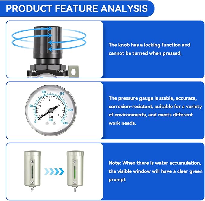 1/2" NPT Industrial Grade 4 Stage Air-Dryer-for-Compressor, Air-Compressor-Water-Separator-System for Plasma Cutter and Paint Spray, 3Filter&1Dryer System,Manual Drain
