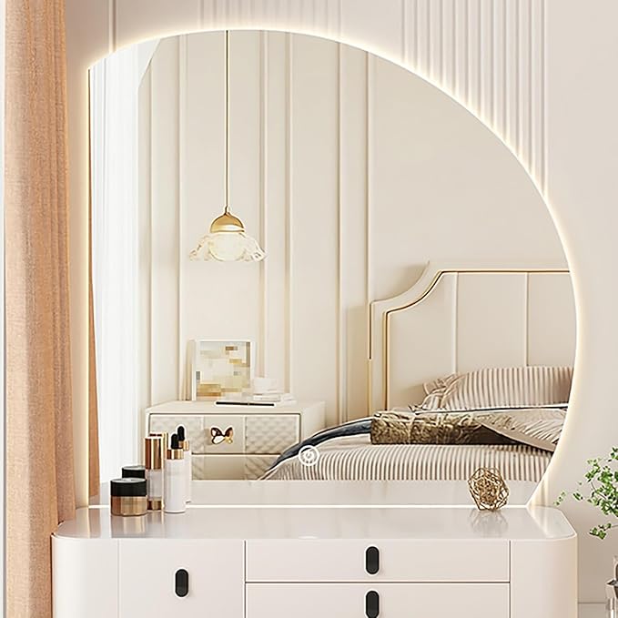 Bathroom Wall Mounted Mirror, LED Illuminated Vanity Mirror with Demister Pad, Mirror for Wall Decor Mirror with Anti-Fog, Dimmable Light Function, Touch Switch (Color : Left Cut, Size : 39.3
