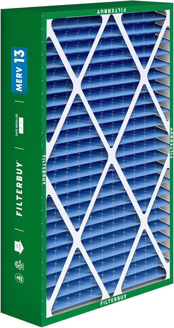 Filterbuy 16x25x5 Air Filter MERV 13 Optimal Smoke & Allergy Defense (1-Pack), Pleated HVAC AC Furnace Filters for Amana, Coleman, Goodman, Maytag, York, and More (Actual Size: 15.38 x 25.50 x 5.25)