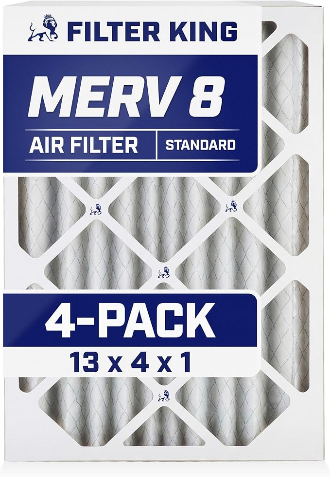 Filter King 13x4x1 Air Filter | 4-PACK | MERV 8 HVAC Pleated A/C Furnace Filters | MADE IN USA | Actual Size: 13 x 4 x .75"