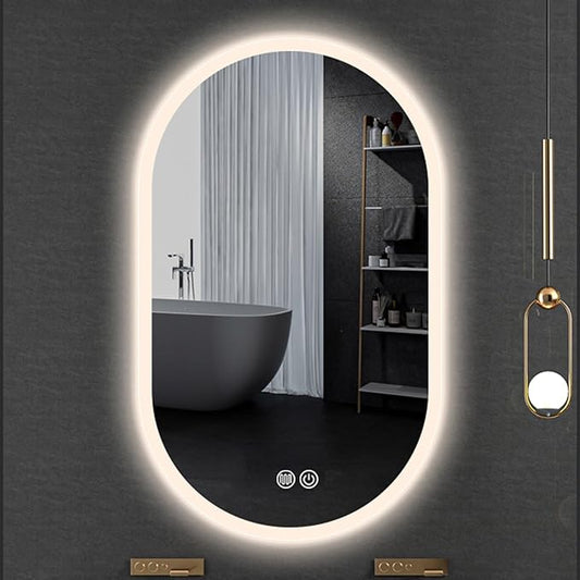 Irregular Bathroom Mirror with 3 Colour LED Light, Wall Mounted Makeup Mirror with Touch Switch and Demister Pad, Energy-Saving LED Smart Mirrors, Dimmable(A,19.7 * 31.5in/50 * 80cm)