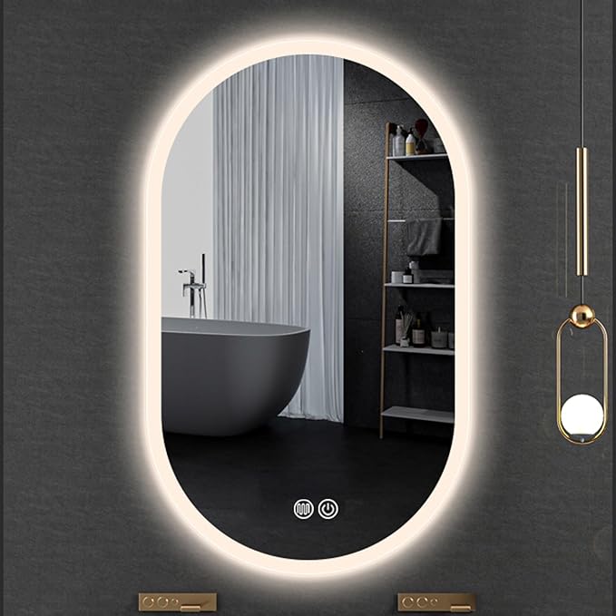 Irregular Bathroom Mirror with 3 Colour LED Light, Wall Mounted Makeup Mirror with Touch Switch and Demister Pad, Energy-Saving LED Smart Mirrors, Dimmable(A,23.6 * 35.4in/60 * 90cm)
