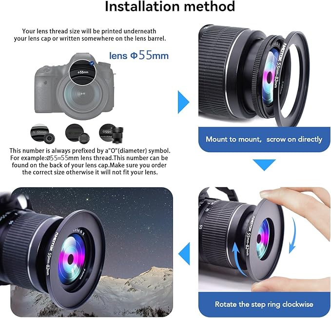55mm Lens to 82mm Camera Lens Adapter,55mm to 82mm Filter Step-up Ring Adapter Ring,Compatible All 82mm Filter Accessory