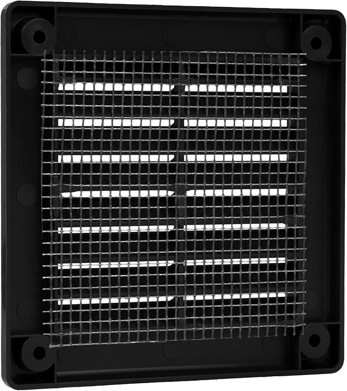 Vent Systems 3" x 3" (Opening Dimensions) Black Plastic Soffit Vent Cover - Durable Flat Square Air Vent Grille with Mesh Screen - Weather Resistant Ventilation Grill, Wall & Ceiling, Indoor & Outdoor