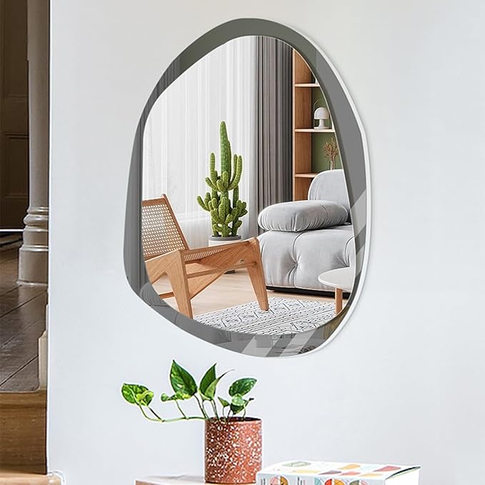 Irregular Bathroom Mirror with LED Light, Lighted Bathroom Makeup Wall Mounted Mirror with Demister Pad, 3 Colors Dimmable Lighting, Sensor Touch Switch(A,75x100cm)