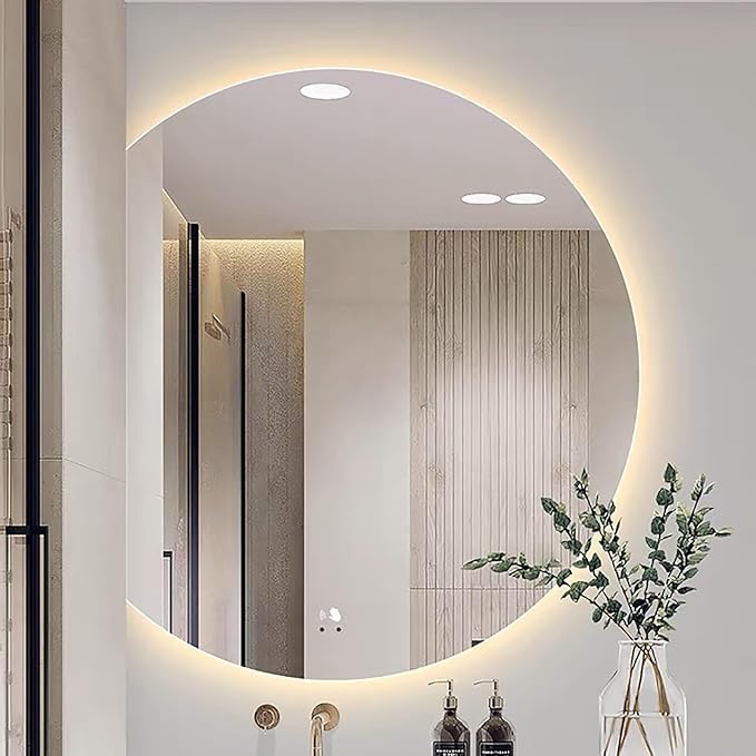 Bathroom Mirror, Dimmable LED Vanity Mirror Half Circle, Illuminated Mirror with Demister Pad, Large Wall Mirror with Touch Sensor (Size : 24x28''/60x70cm)