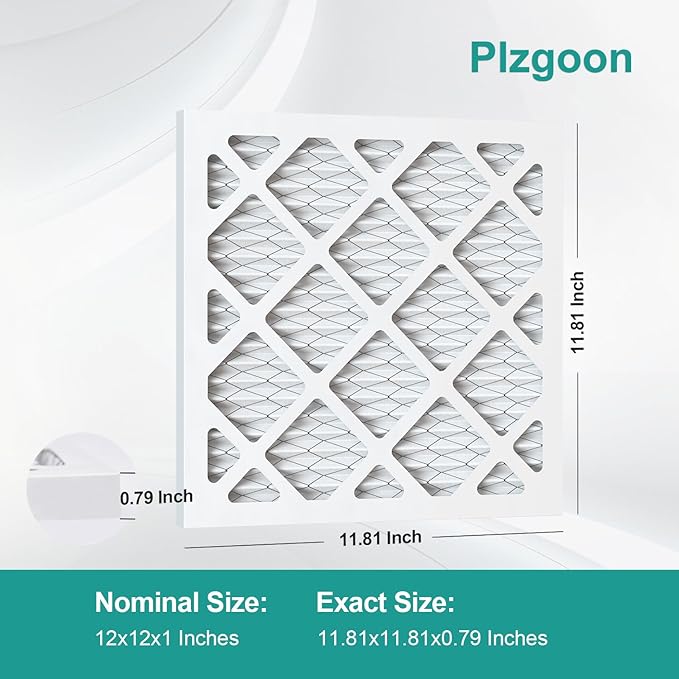 12x12x1 Air Filter MERV 8 MPR 600 (4 Pack) Pleated HVAC Furnace Filters for Home Air Conditioner AC Heating System (Exact Dimensions: 11.81"L x 11.81"W x 0.79"Th)