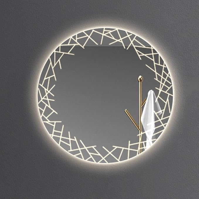 Bathroom Mirror with LED Lights, Wall Mirror with Touch Sensor, Round Mirror with Demister Pad, 3 Light Modes, for Living Room and Bathroom(A,50cm/19.7in)