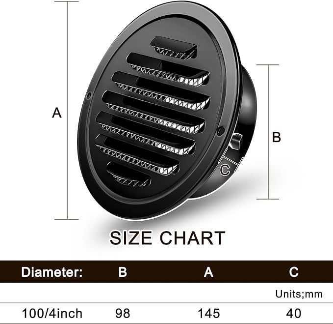 Zonon 12 Pcs Stainless Steel Soffit Vents 4 Inch Round Dryer Vent Cover with Mesh Screen for Home Outdoor Bathroom Wall Ceiling Outside Exterior Exhaust (Black)