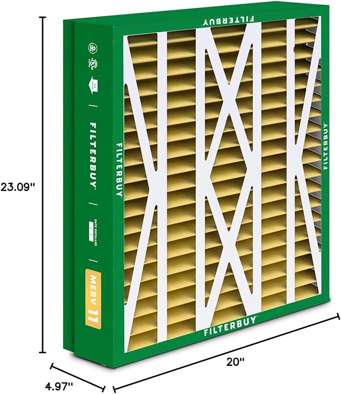 Filterbuy 21x23.5x5 Air Filter MERV 11 Superior Pet & Allergy Defense (4-Pack), Pleated HVAC AC Furnace Filters for Trane Perfect Fit & American Standard (Actual Size: 20.00 x 23.09 x 4.97)