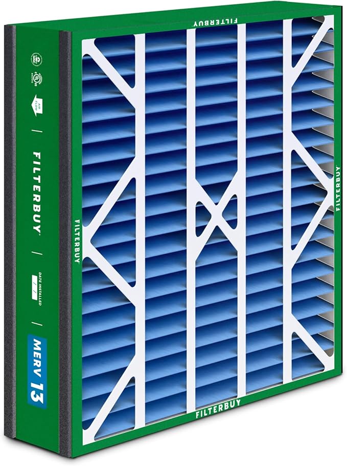 Filterbuy 20x25x5 Air Filter MERV 13 Optimal Smoke & Allergy Defense (1-Pack), Pleated HVAC AC Furnace Filters for Trion Air Bear, Generalaire, Skuttle, and More (Actual Size: 19.63 x 24.13 x 4.88)