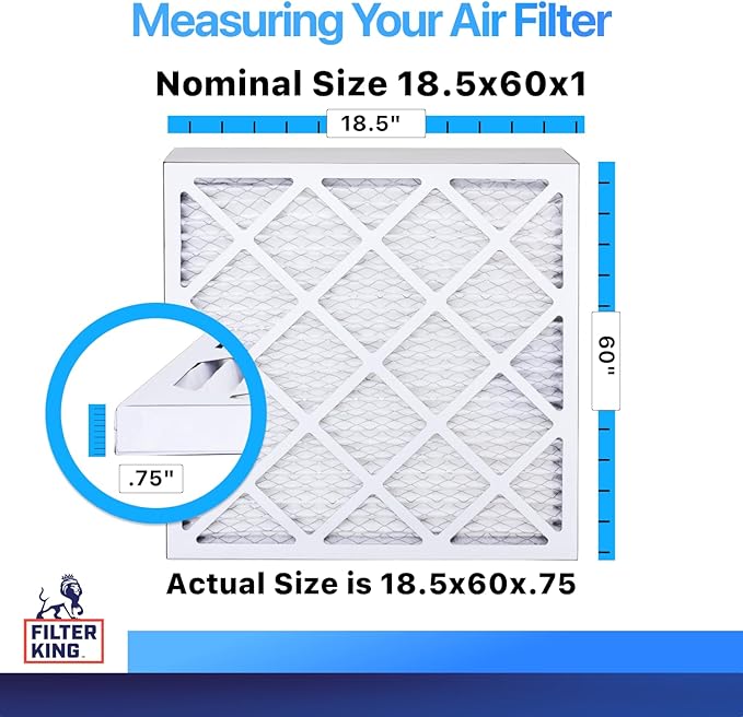 Filter King 18.5x60x1 Air Filter | 4-PACK | MERV 8 HVAC Pleated A/C Furnace Filters | MADE IN USA | Actual Size: 18.5 x 60 x .75"