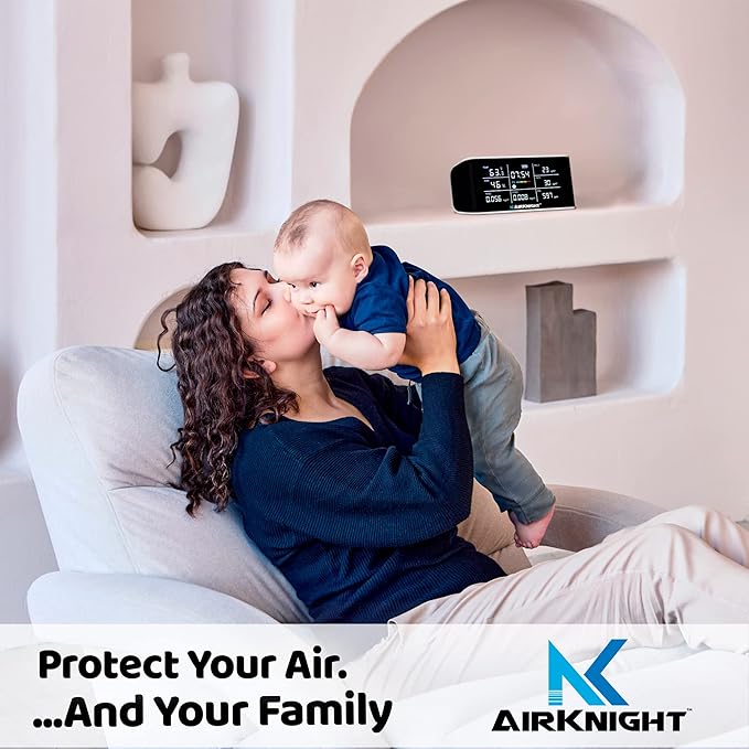 AirKnight Premium Indoor Air Quality Monitor Indoor & Air Quality Sensor. VOC Detector, CO2 Monitor, Formaldehyde Detector HCHO, AQI, PM2.5, PM10 Temperature Humidity Air Monitor AQI CO2 Meter