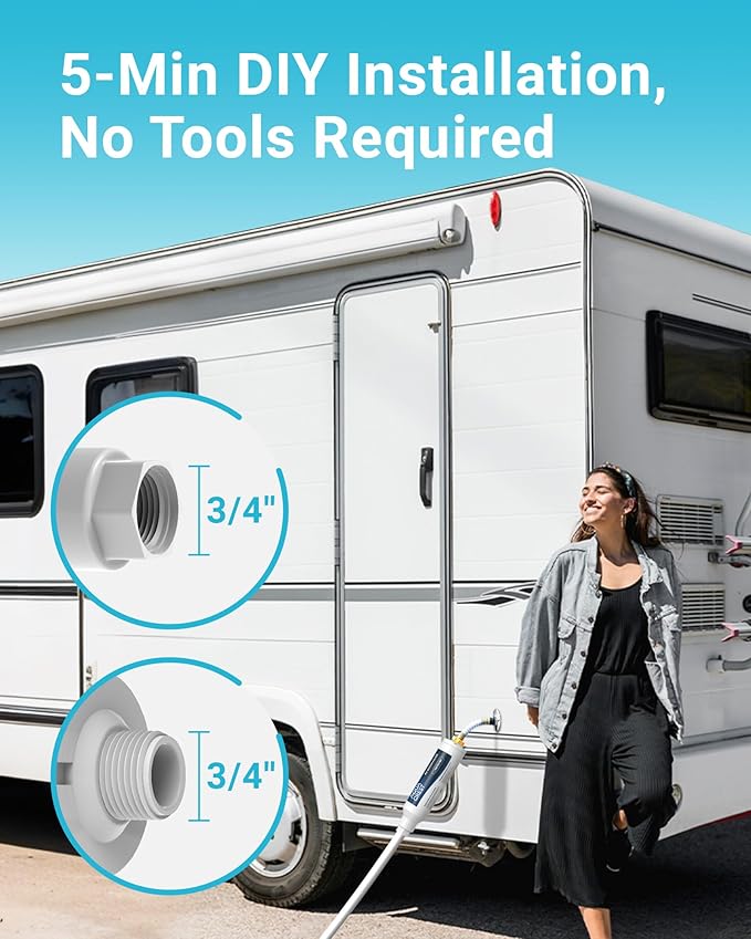 AQUA CREST RV Water Filter, RV Inline Water Filter with NSF Certified, Reduces Chlorine, Bad Taste and Odor, Ideal for Garden and Camper (Filter 4 Pack)