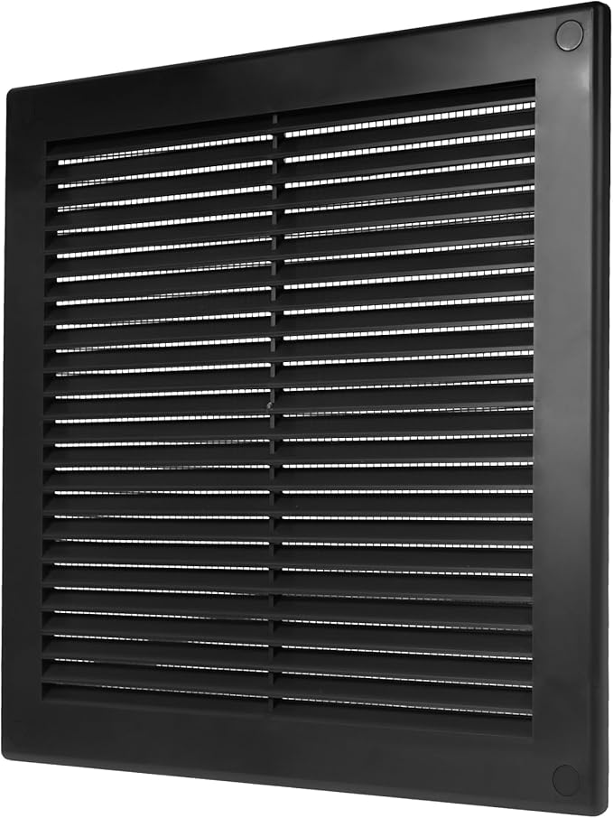 Repa Market 10 x 10 Inch (Outer) Black Square Air Vent Cover - Plastic Fresh Air Intake Vent - AC Cover with Nylon Mesh Screen, Wall, Ceiling HVAC Return Air Register, Modern Soffit Vents