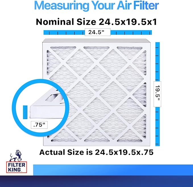 Filter King 24.5x19.5x1 Air Filter | 4-PACK | MERV 8 HVAC Pleated A/C Furnace Filters | MADE IN USA | Actual Size: 24.5 x 19.5 x .75"