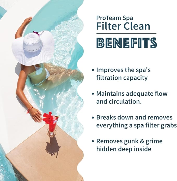 Proteam Spa Filter Clean - Spa Filter Cleaner for hot tub - Hot tub Filter Cleaner Soaking Solution with SplashWiz Hot Tub Chemicals Care Guide - Made in USA (1 pt) (2 Pack)