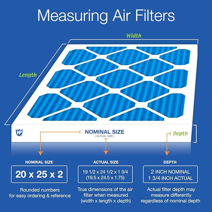 Nordic Pure 20x25x2 (Actual Size: 19 1/2 x 24 1/2 x 1 3/4) Pleated Air Filters MERV 7 Plus Carbon 3 Pack