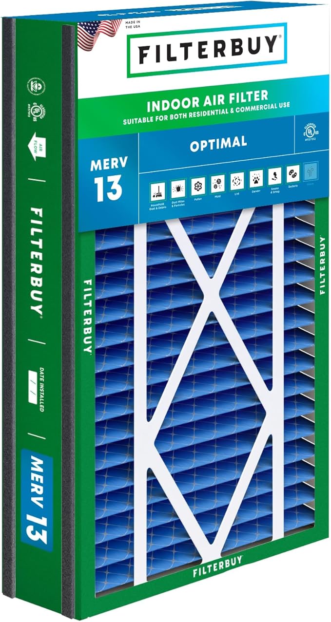 Filterbuy 16x25x5 Air Filter MERV 13 Optimal Smoke & Allergy Defense (1-Pack), Electrostatic Pleated HVAC AC Furnace Filters for Trion Air Bear 255649-105 and More (Actual Size: 15.63 x 24.13 x 4.88)