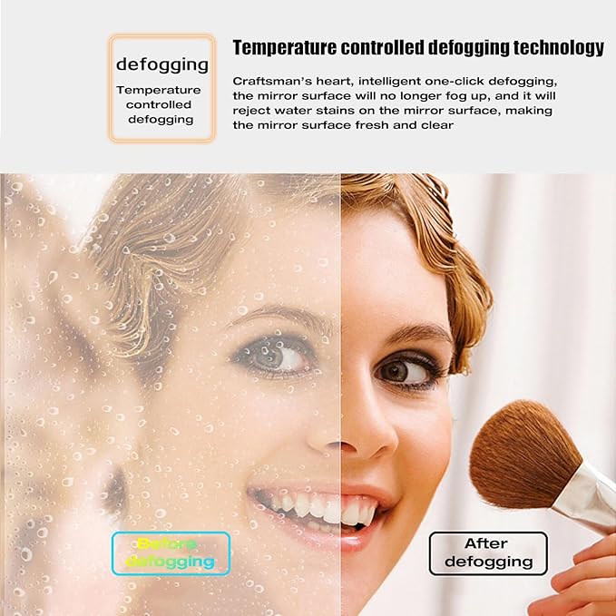 JSLJDM 500X500 mm Illuminated Backlit LED Bathroom Mirror, Wall Mounted Multifunction Bathroom Vanity Mirror with Lights and Demister Pad, Energy-Saving Illuminated Smart Mirror 50cm/19.8in Gold