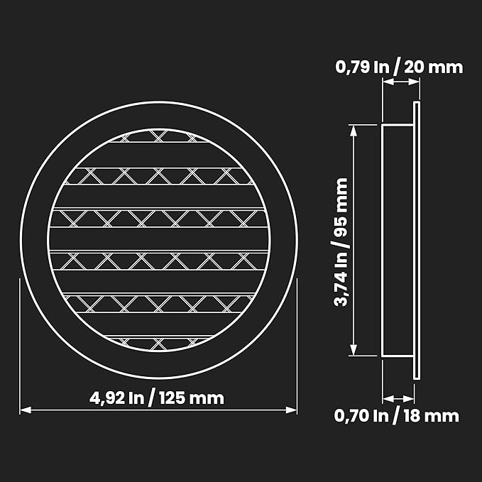 Repa Market 4" Inch Aluminum Black Soffit Air Vent Cover - Louvered Round Gable Vent with Mesh Screen - Exhaust/Intake Ventilation Grill for House, Bathroom - Indoor/Outdoor Metal Duct Grate