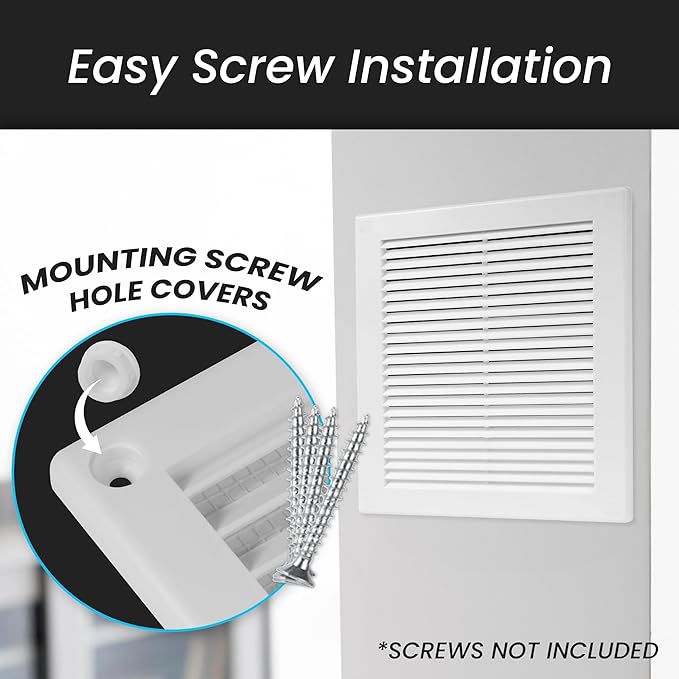 Repa Market 8 x 8 Inch (Outer) White Square Air Vent Cover - Pack of 2 Plastic Fresh Air Intake Vent - AC Cover with Nylon Mesh Screen, Wall, Ceiling HVAC Return Air Register, Modern Soffit Vents