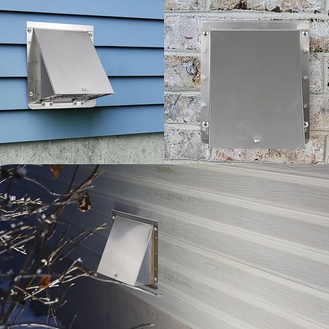 6 Inch Hooded Wall Vent with Screen and Damper,6 Inch Exhaust Vent Cover Cap for Outdoor Kitchen Range Hood Dryer Ventilation,Outside Wall Mount Extractor for House Air Exhaust, Stainless Steel